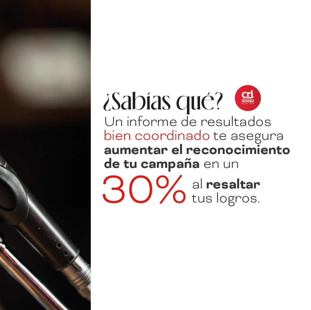 ¡Difunde correctamente tu mensaje en tu próximo informe de resultados! 😎✅🇲🇽 Apóyate de los expertos en coordinación y logística de eventos para asegurar el reconocimiento de tu campaña y llegar a más personas 📢

¡Comencemos a planear el tuyo! 🤩 cricongresos.com