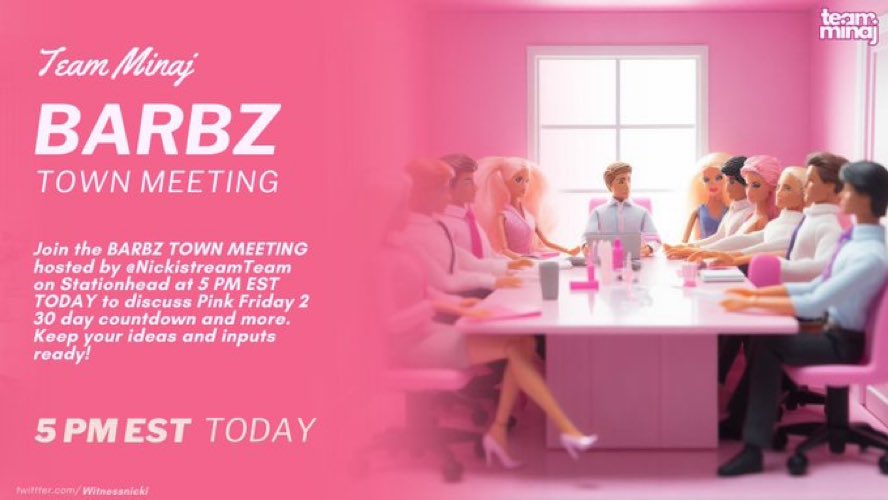 Team Minaj Meeting 🦄

➝ Time: TODAY @ 5 PM EST. 

➝ Where: NST Station (bit.ly/3qyoLJr)