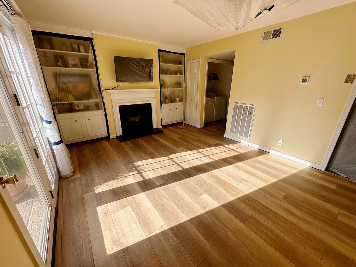 bluechiprestore's tweet photo. These parquet floors took a hit from a #waterdamage that left them cupping and in need of removal. The homeowner decided to go back with a waterproof laminate flooring. We think it really brightened up her first floor. What do you think? #watermitigation #nashville https://t.co/sxllRx7WXl