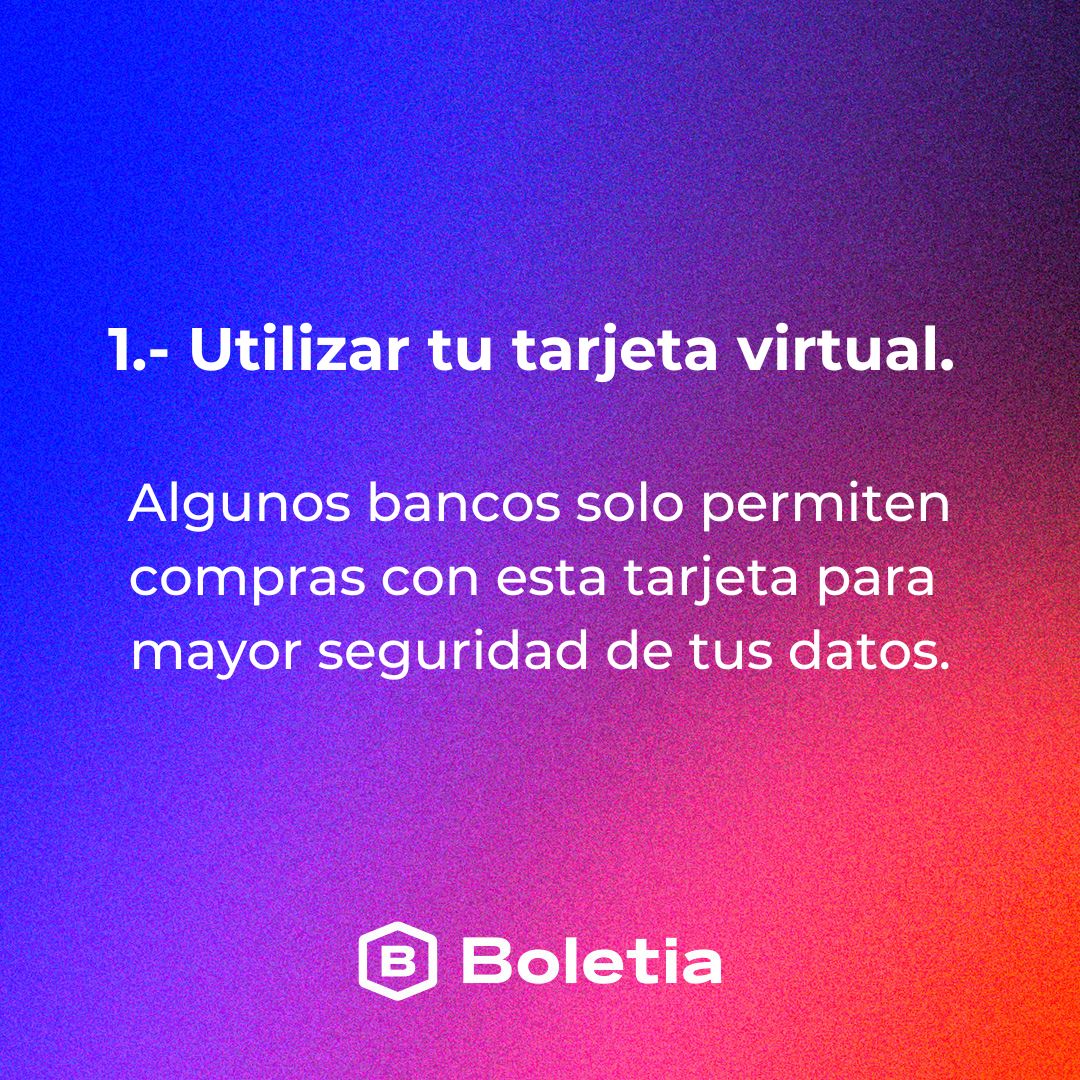 boletia's tweet image. Te invitamos a que sigas estás recomendaciones para comprar tus boletos en línea con tarjetas bancarias sin ningún contratiempo. 👀🎟️💳

#Boletia #TarjetaVirtual #BoletosDigitales