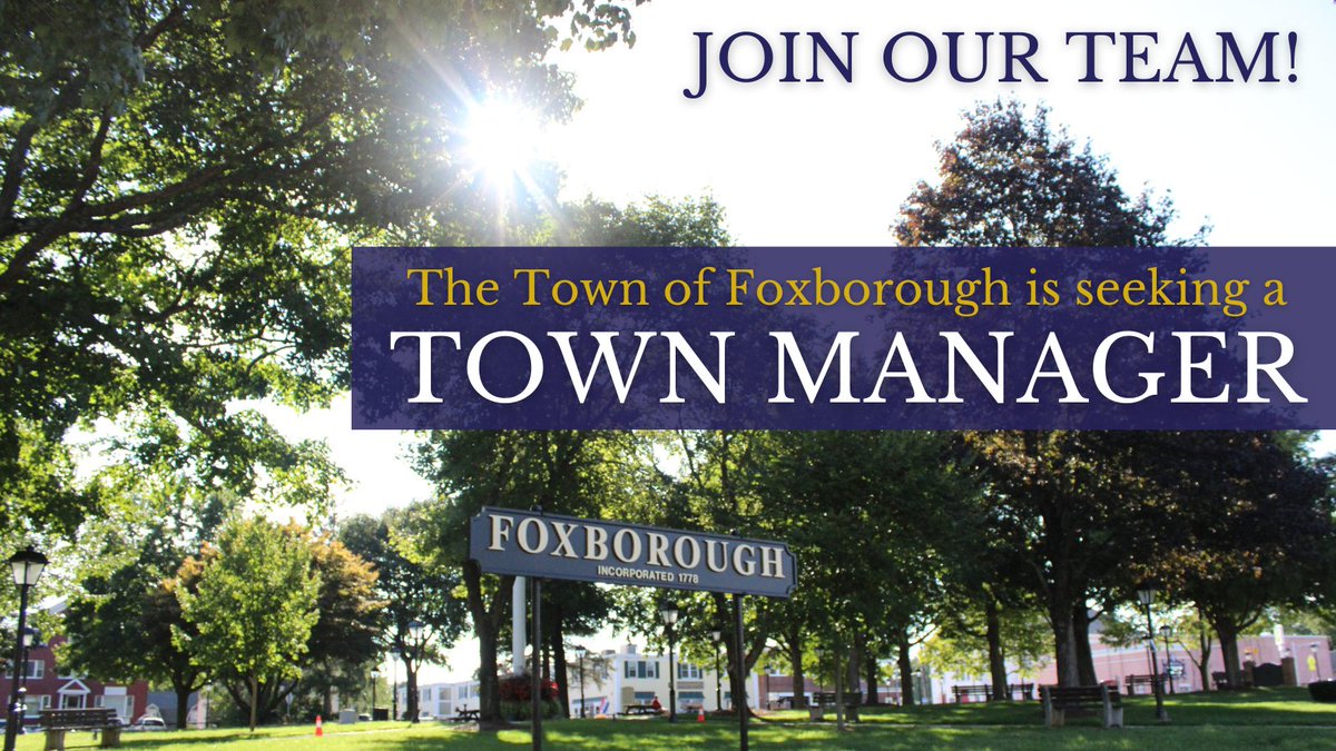 Foxborough is seeking an experienced, knowledgeable, &amp; innovative professional with superior leadership skills, strong financial acumen, highly proficient human resources skills, &amp; excellent communication skills. Full job description &amp; how to apply, visit bit.ly/3Q0AOZo
