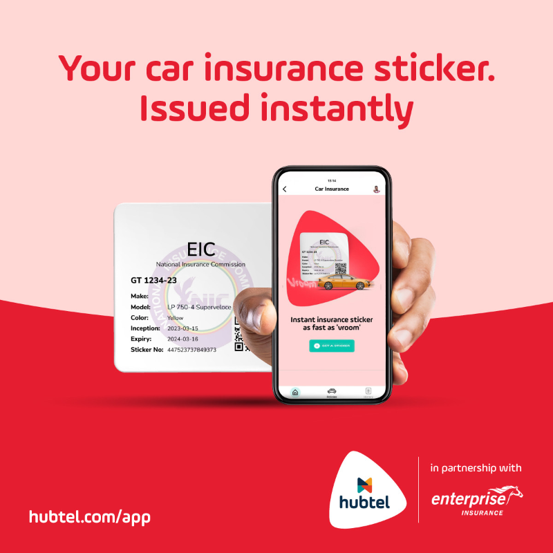 hubtel's tweet photo. Don't let car insurance be a 'forgot-to-do' moment! Instant Car Insurance is now on Hubtel. Get your instant car insurance sticker any time; you can also set a reminder for your next renewal date.💡🛡️🚘