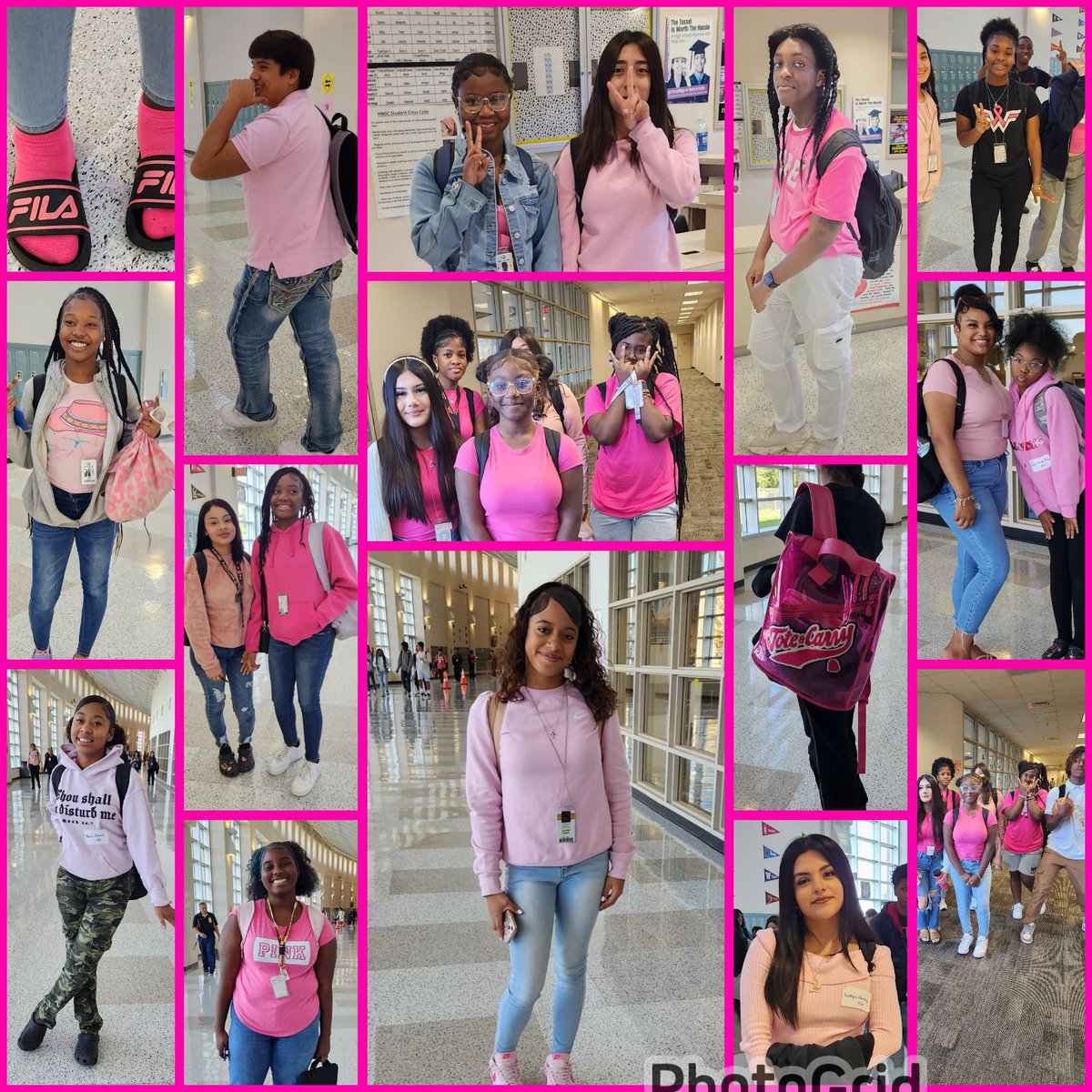 HNGCCounselors's tweet photo. We ❤️ when our @HNGCBears show their spirit! They were PINK for Barbie and Breast Cancer today. #SuccessEngineers #classof2027 #making memories https://t.co/1d61gBvvEn