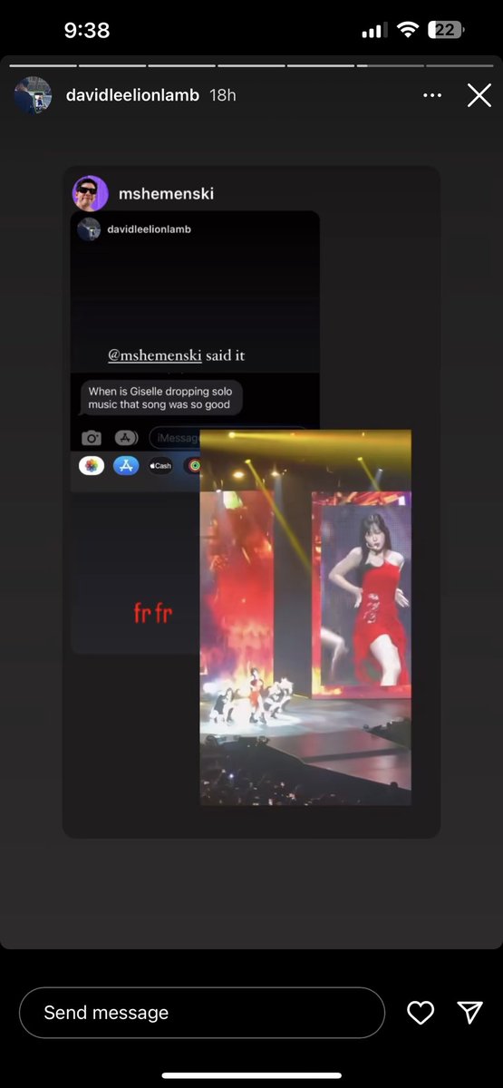 david lee an artist development manager from sm shared a convo with his friend saying:

“when is giselle dropping solo music that song was so good”

and attached a video of 2hot4u live.. omfg?!?!!