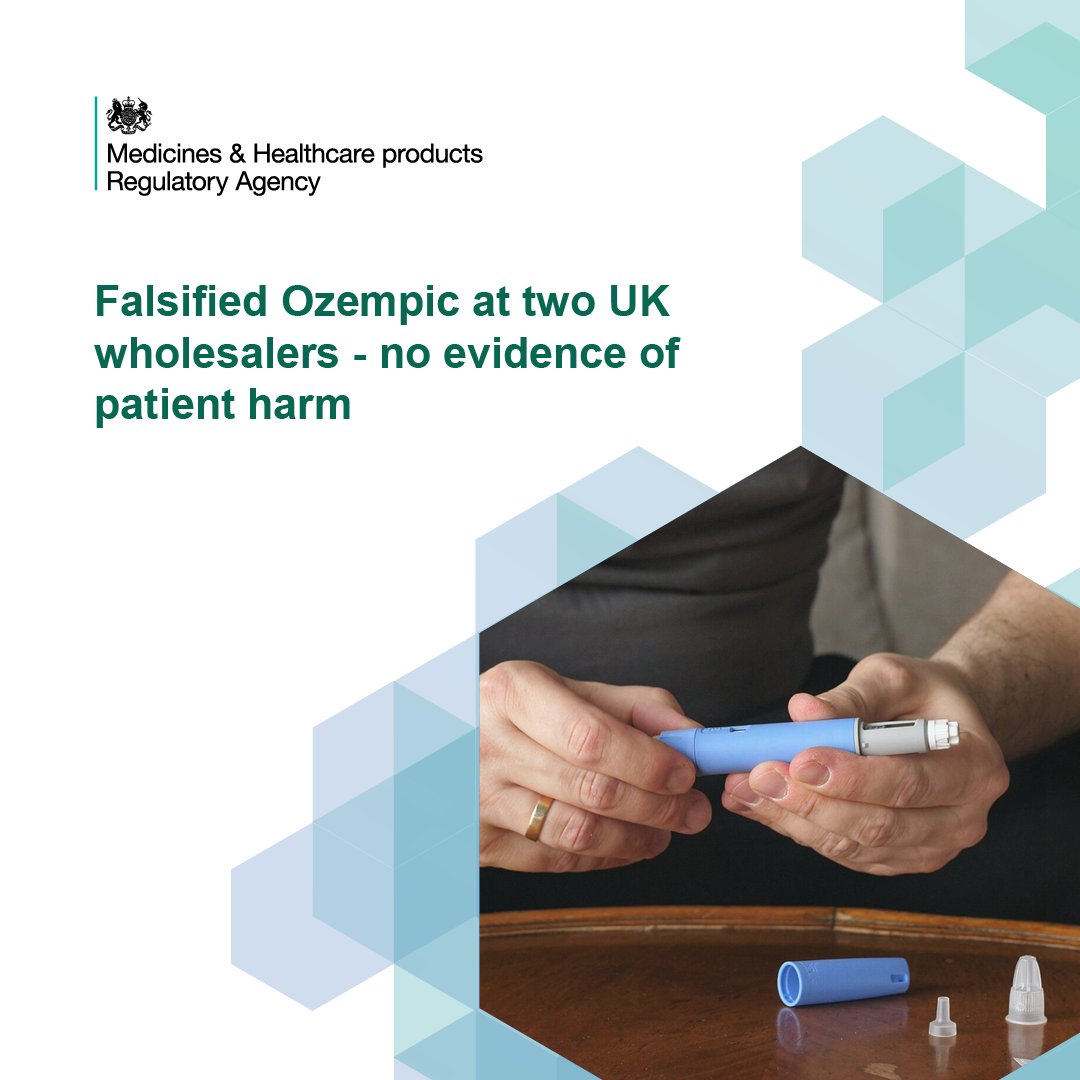 🚨 Falsified Ozempic (semaglutide) pens identified at two UK wholesalers🚨 No evidence that any falsified pens have been dispensed to patients from legitimate pharmacies or healthcare professionals in the UK. Read more here 🔗 bit.ly/3tD1lEq