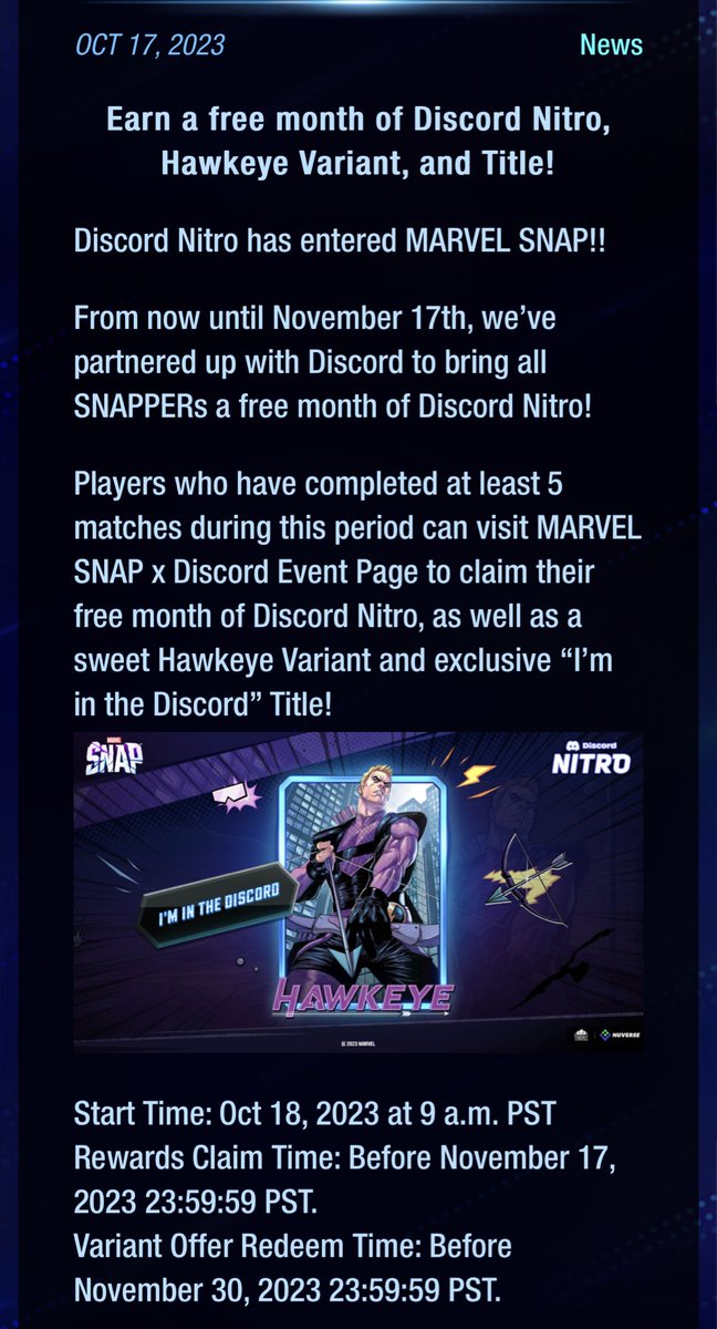 Discord nitro exclusive variant, Free code. : r/MarvelSnap
