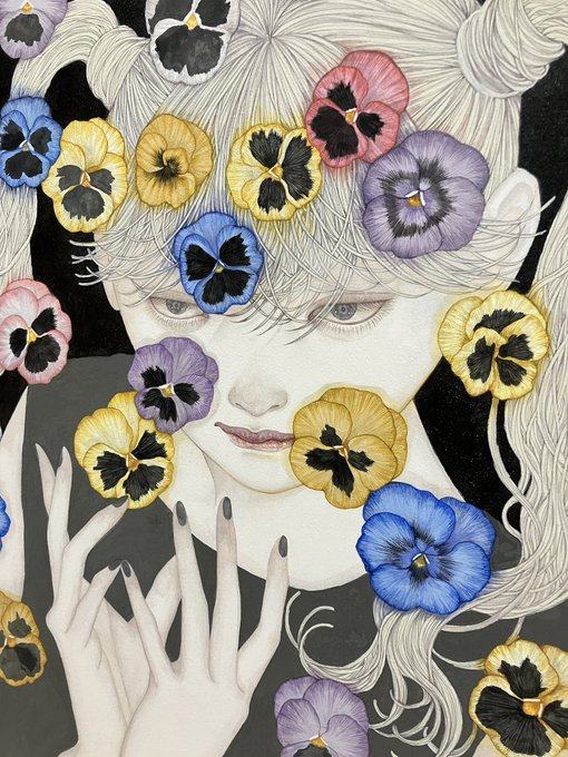 無限にパンジーを描いてもまだパンジーが湧いてくる#日本画 