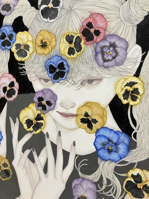 無限にパンジーを描いてもまだパンジーが湧いてくる#日本画 
