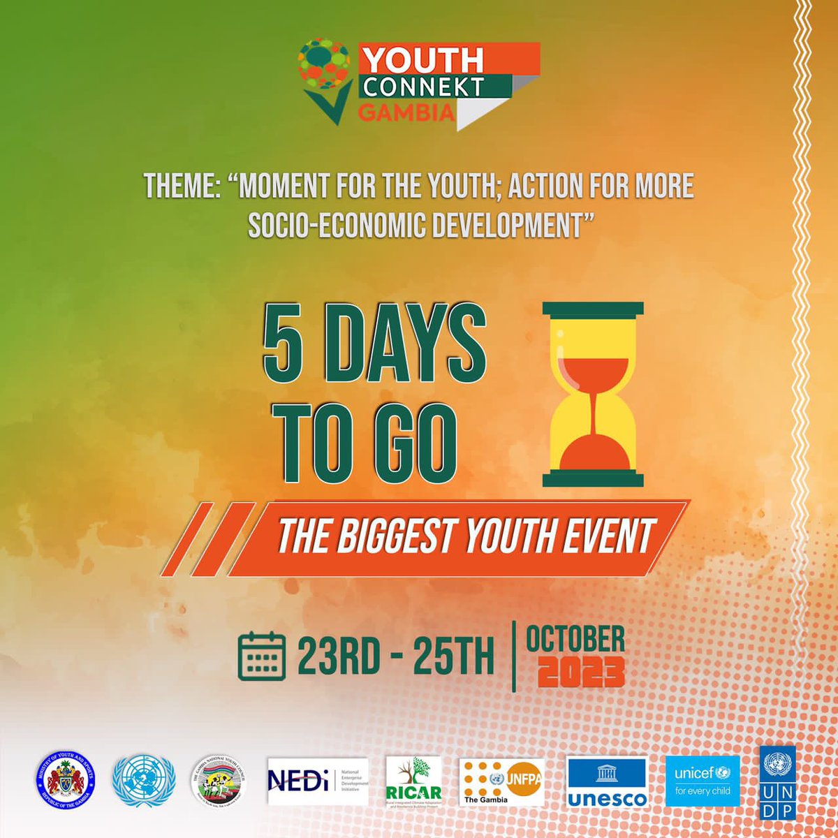 5️⃣-Days 🥳 

Empowering youth at all spheres of national development. Together with government leaders, development partners, and youth across the country, we can create a brighter generation of youth. 
#YouthEmpowerment  #PolicyDialogue #YCSummit