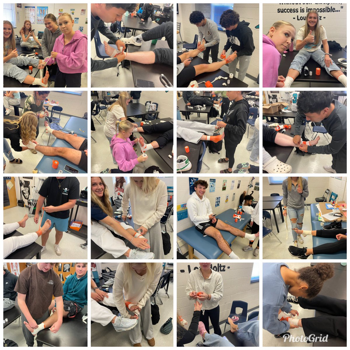 ReaganSportsMed's tweet photo. Ankle Taping practice in Sports Med 2….getting better everyday and having fun (even though it’s 🦶) https://t.co/fvIf0tTzqk