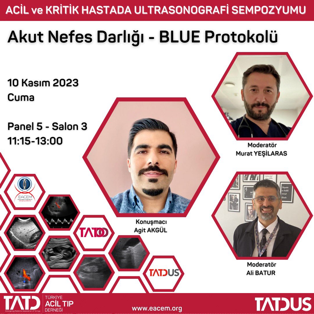 Sempozyum Panelleri Titizlikle Planlanıyor 🌟 Panel 5: Ultrasonografi Protokolleri ✨ Konu: Akut Nefes Darlığı-BLUE Protokolü 💫 TATDUS eğitmeni Dr. Agit Akgül bizlerle 💥 Akut nefes darlığının ayırıcı tanısında sonografik protokol BLUE protokolü bize neler anlatıyor?