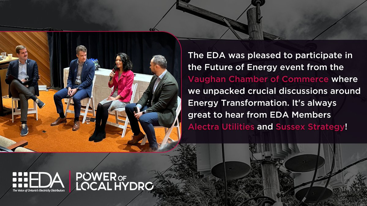 Yesterday, the EDA was pleased to participate in the #FutureofEnergy event from @VaughanChamber where we unpacked crucial discussions around Energy Transformation. It's always great to hear from EDA Members @alectranews and @SussexStrategy! #PowerofLocalHydro #Energy #Electricity