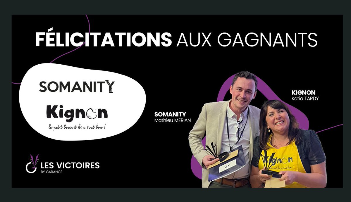 #LesVictoiresbyGARANCE Félicitations à nos deux vainqueurs #Somanity &amp; #KignonBiscuits qui remportent 50 000€ et 30 000€ respectivement pour développer leur projet ! On se donne rendez-vous pour la deuxième édition en 2024 ! #AujourdhuiPourDemain