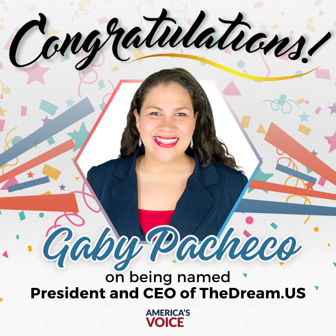 America's Voice (@americasvoice) on Twitter photo Congratulations, Gaby Pacheco on becoming the new President and CEO of <a href="/thedream_us/">TheDream.US</a>!! 🎉🎉
We can’t wait to see the impact her leadership has on the next generation of Scholars in her new role! Congratulations, Gaby Pacheco on becoming the new President and CEO of <a href="/thedream_us/">TheDream.US</a>!! 🎉🎉
We can’t wait to see the impact her leadership has on the next generation of Scholars in her new role!