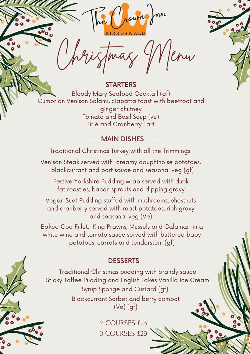 Our Christmas menu goes live from 1st December. be sure to book!