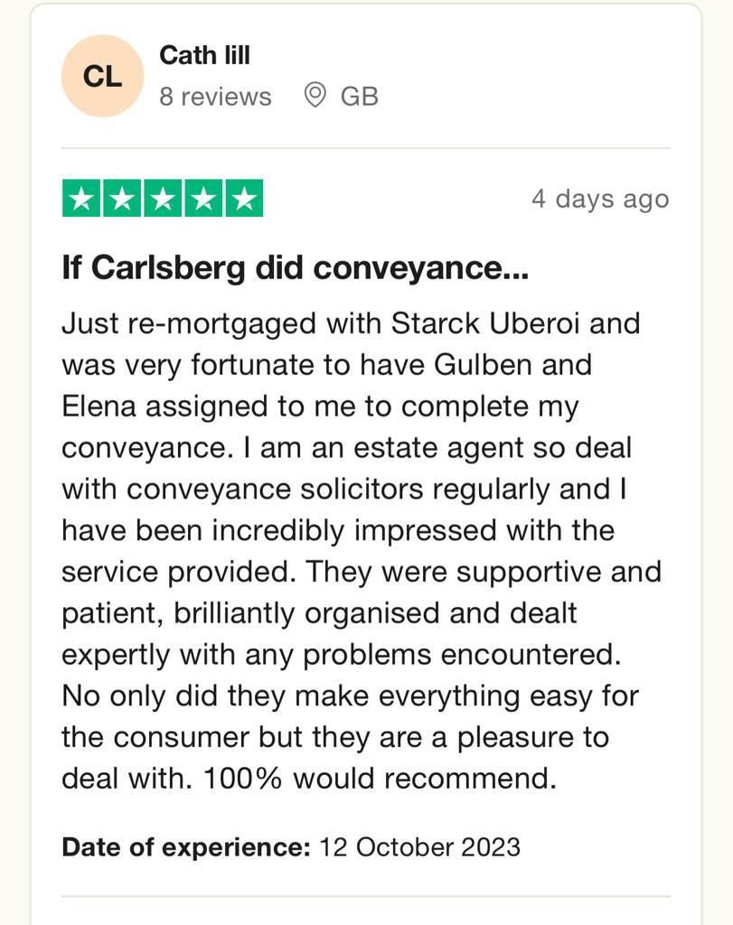 🌟 Great Reviews for Starck Uberoi! 🌟

At Starck Uberoi, we take immense pride in our commitment to exceptional conveyancing services. Our recent client reviews are a testament to the dedication of our team.
#ClientReviews #Conveyancing #Brentford #Canterbury #StarckUberoi 🏡🔑