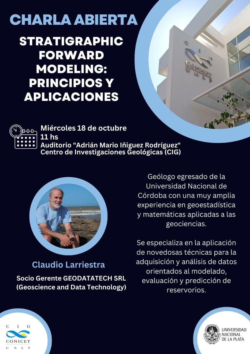 CigUnlp's tweet photo. Hoy el Dr. Claudio Larriestra dió una charla abierta titulada "Stratigraphic forward modeling: principios y aplicaciones" en la cual nos contó de la simulación de procesos sedimentarios y su modelado. https://t.co/vZmRjwfl2Y