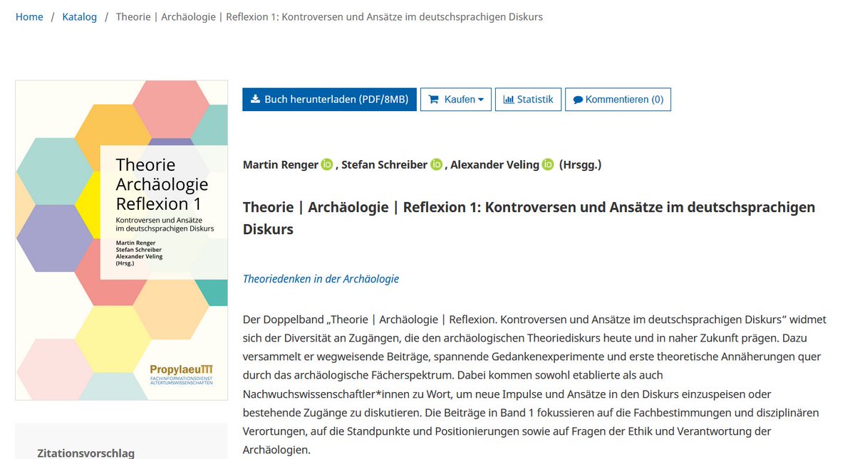 Es ist da! 💪

Darf ich vorstellen: 🥁

Der 1. Teilband unseres Sammelbandes "Theorie | Archäologie | Reflexion" &amp; zugleich der 1. Band der neuen @agtida-Reihe ist ab sofort #OpenAccess hier zu finden: 
books.ub.uni-heidelberg.de/propylaeum/cat…

Danke an alle Beteiligten für das tolle Ergebnis!
