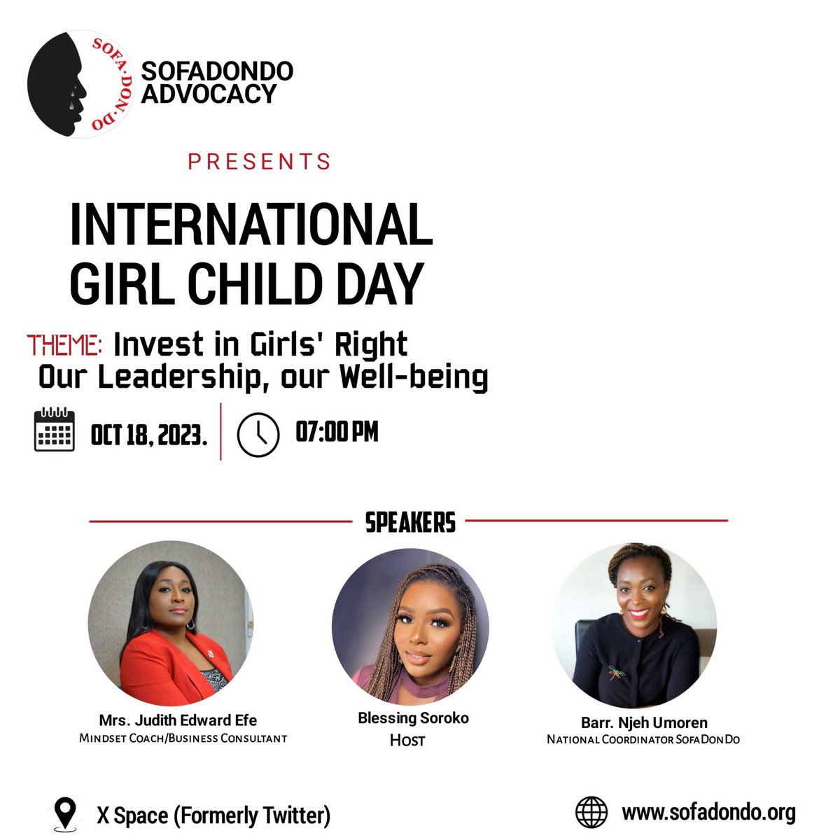 sofadondo's tweet photo. Be part of  our Virtual Discussion in Commemoration of the International Day of the Girl Child.
Taking place by 7 pm on our official X (formerly Twitter).

#sdd #girlchildday #sdg4 #sdg16 #sofadondo https://t.co/6qibtKVGd3
