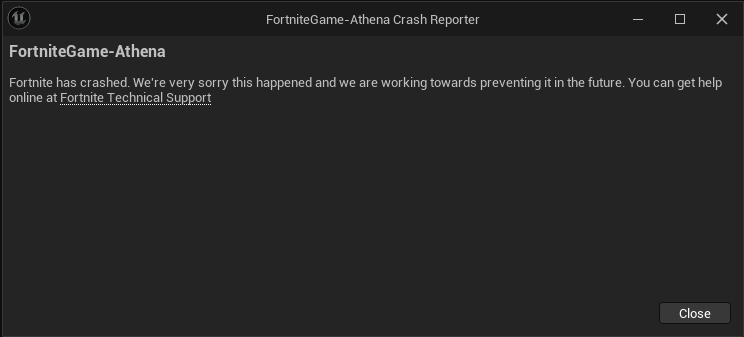 Blueberator's tweet photo. @FortniteStatus @FortniteStatus  im playing on pc and im getting this crash: https://t.co/UnpnLft2eX