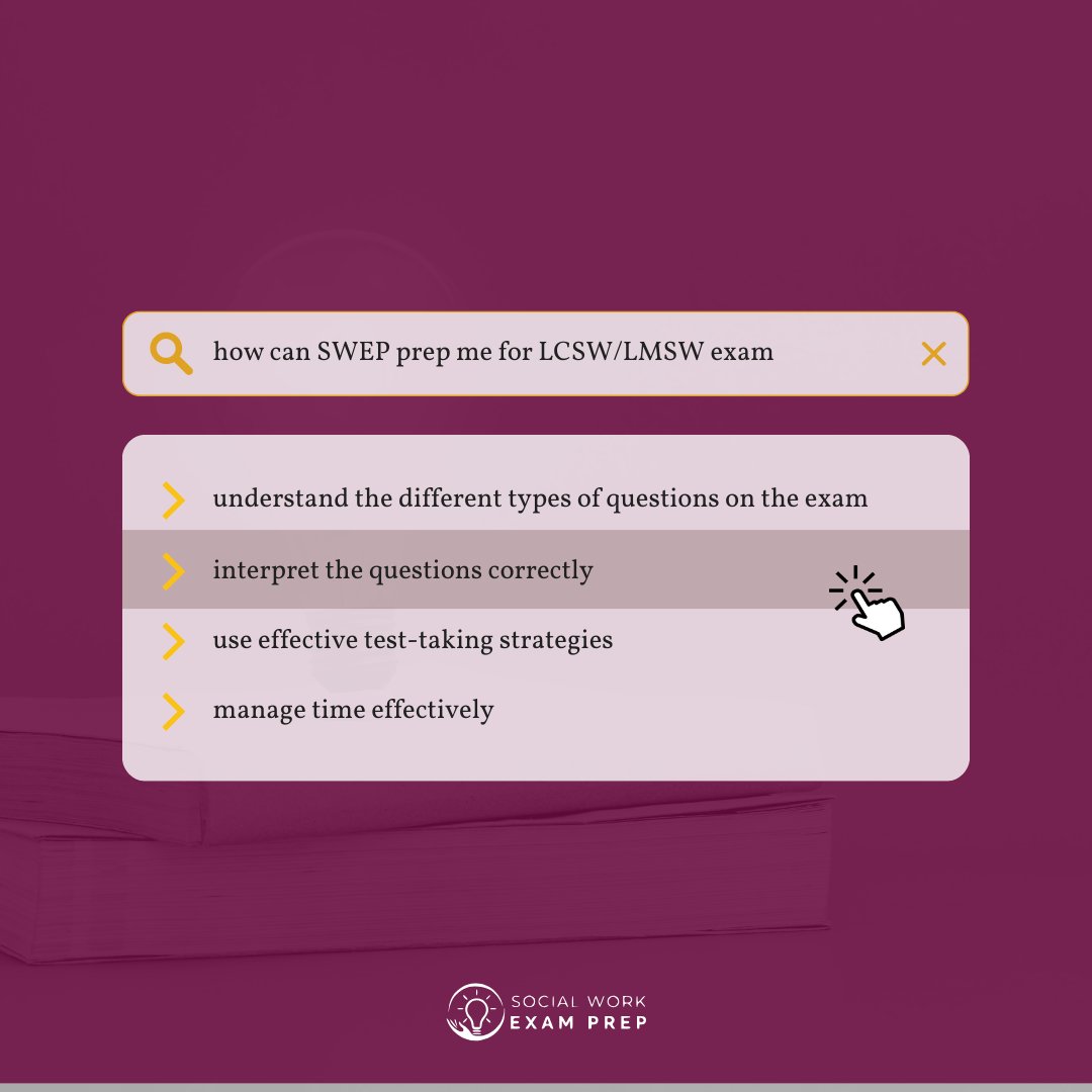 If you're serious about passing the LCSW/LMSW exam, then my Social Work Exam Prep course is for you.

▸ Interpret questions
▸ Effective test-taking
▸ Time management

Enroll: socialworkexamprep.net/course/social-…

#socialworkexam #LCSW #socialworkcareers