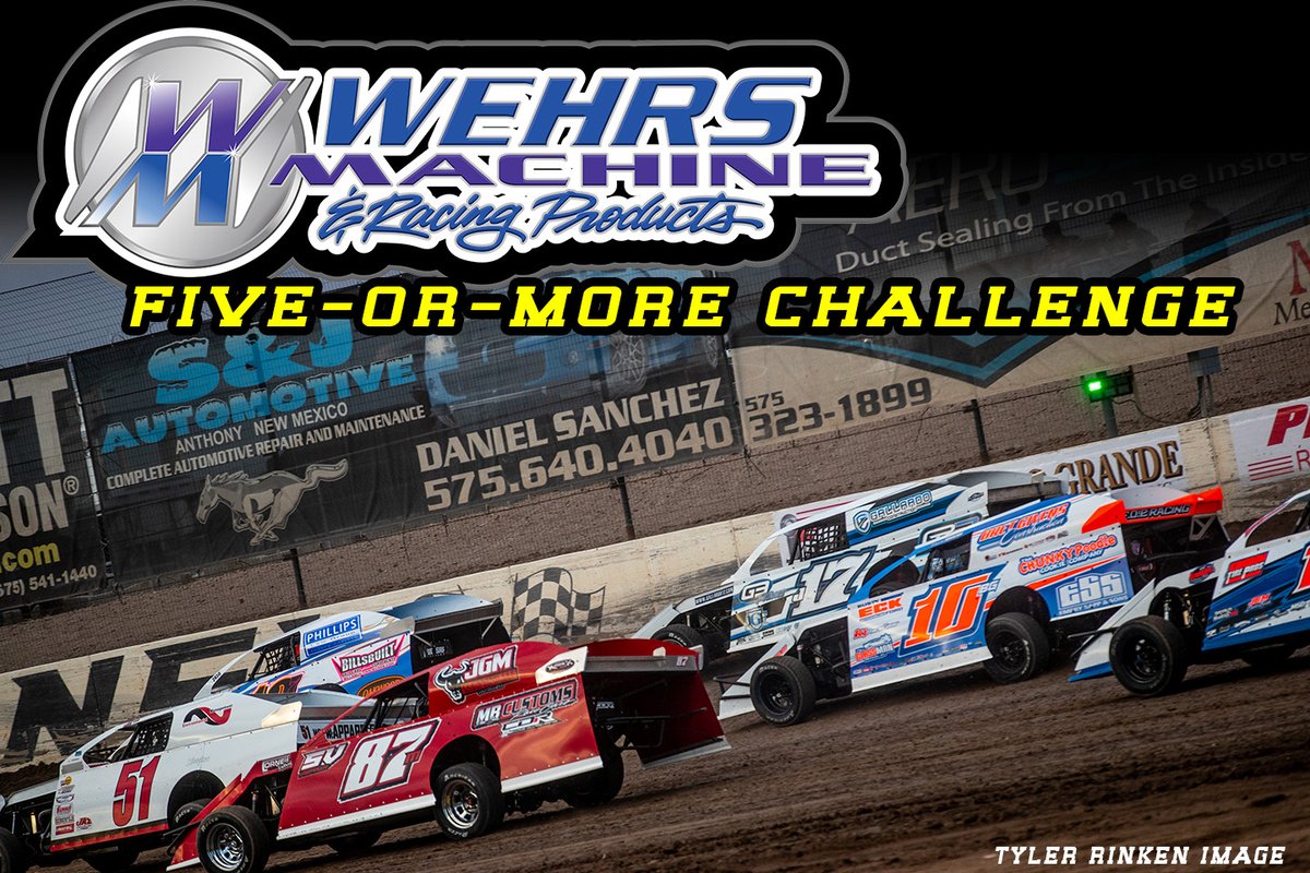 The @WehrsMachine Five-Or-More Challenge is back for the 2024 Rio Grande Waste Services Wild West Shootout. If a @MVTServices / Border Tire Modified racer can win 5 or more features, they'll receive a $15,000 bonus. Full event details at -> WildWestShootout.net #BeThere
