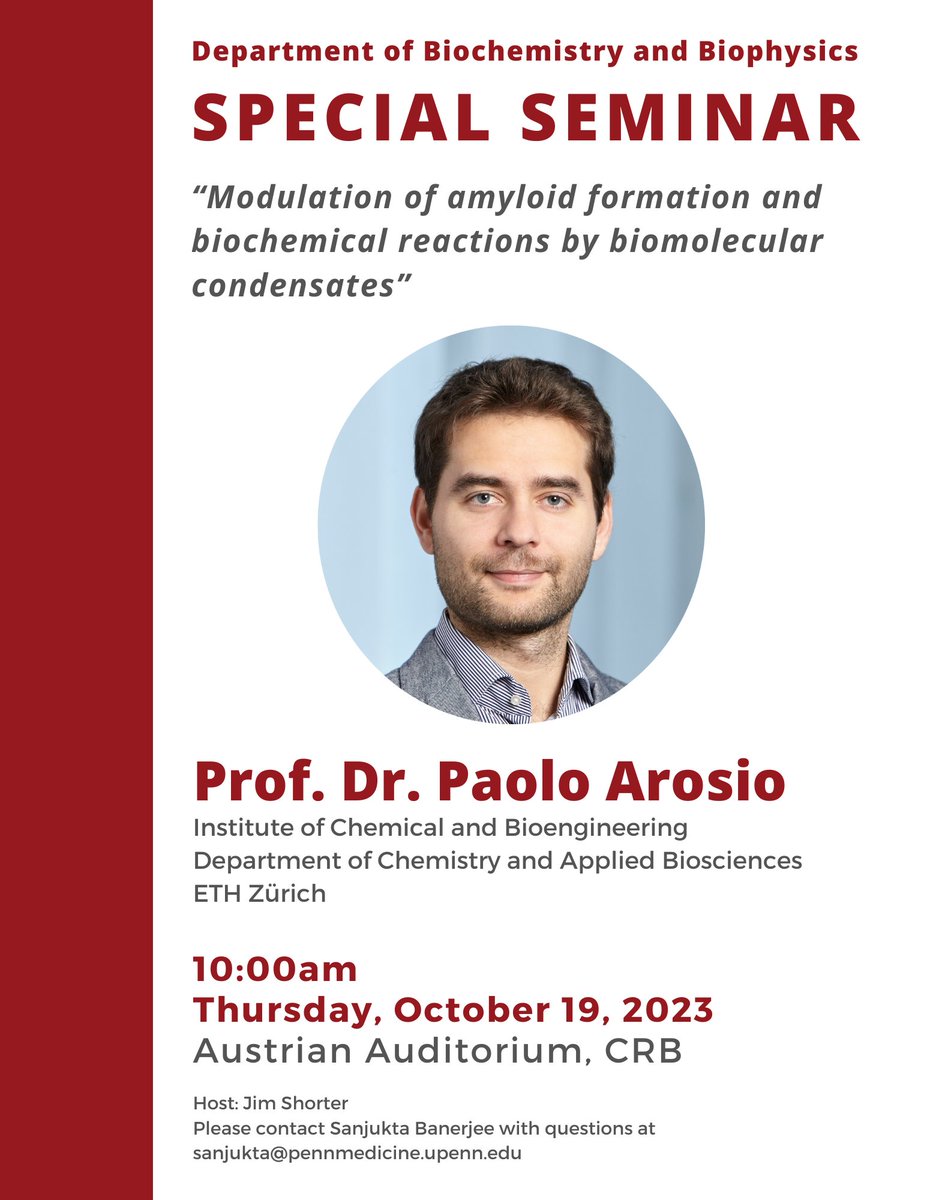 Excited to host <a href="/ArosioLab_ETH/">Paolo Arosio</a> with <a href="/M_Linsenmeier/">Miriam Linsenmeier</a>  for special seminar <a href="/Penn/">Penn</a> <a href="/BB_UPenn/">UPenn Dept of Biochem & Biophys</a> tomorrow!