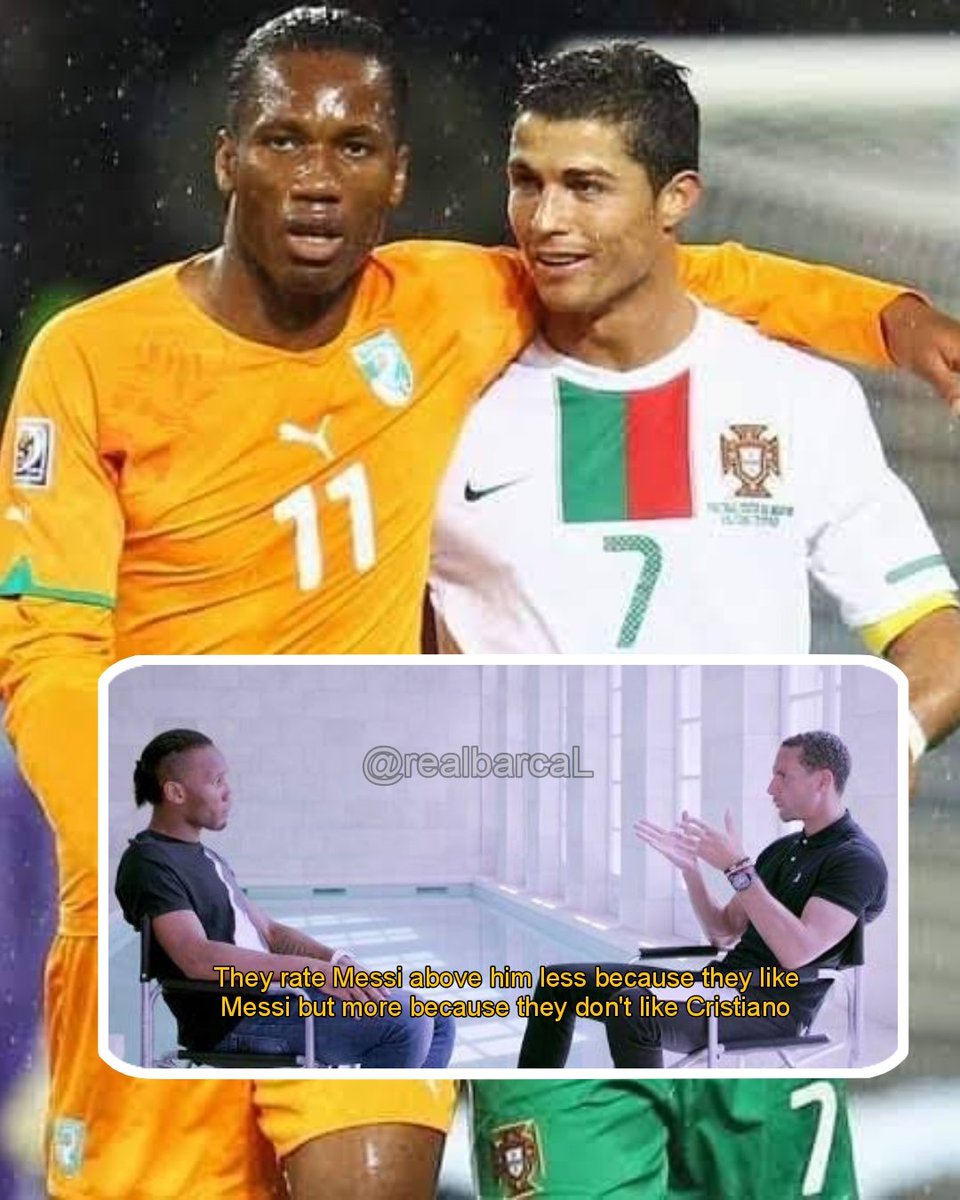 DrFootbaII's tweet image. "Drogba used some strong words in favour of Cristiano"

🎙️Reporter: "Drogba, who's better between Cristiano and Messi?"

🗣 Drogba:  "Everyone kniws Ronaldo is better than Messi, not only me, but for some it's hard to recognise"

🎙️Reporter: "Why is it hard for them to recognise…
