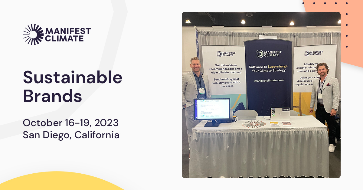 Join us at #SB23SanDiego! Visit us at booth 312 &amp; discover how our team, Matt Critchell &amp; Chase Buzzell, is revolutionizing climate solutions. We'll unveil how Manifest Climate is your go-to partner in mitigating #climaterisk, enhancing disclosure practices, &amp; more!