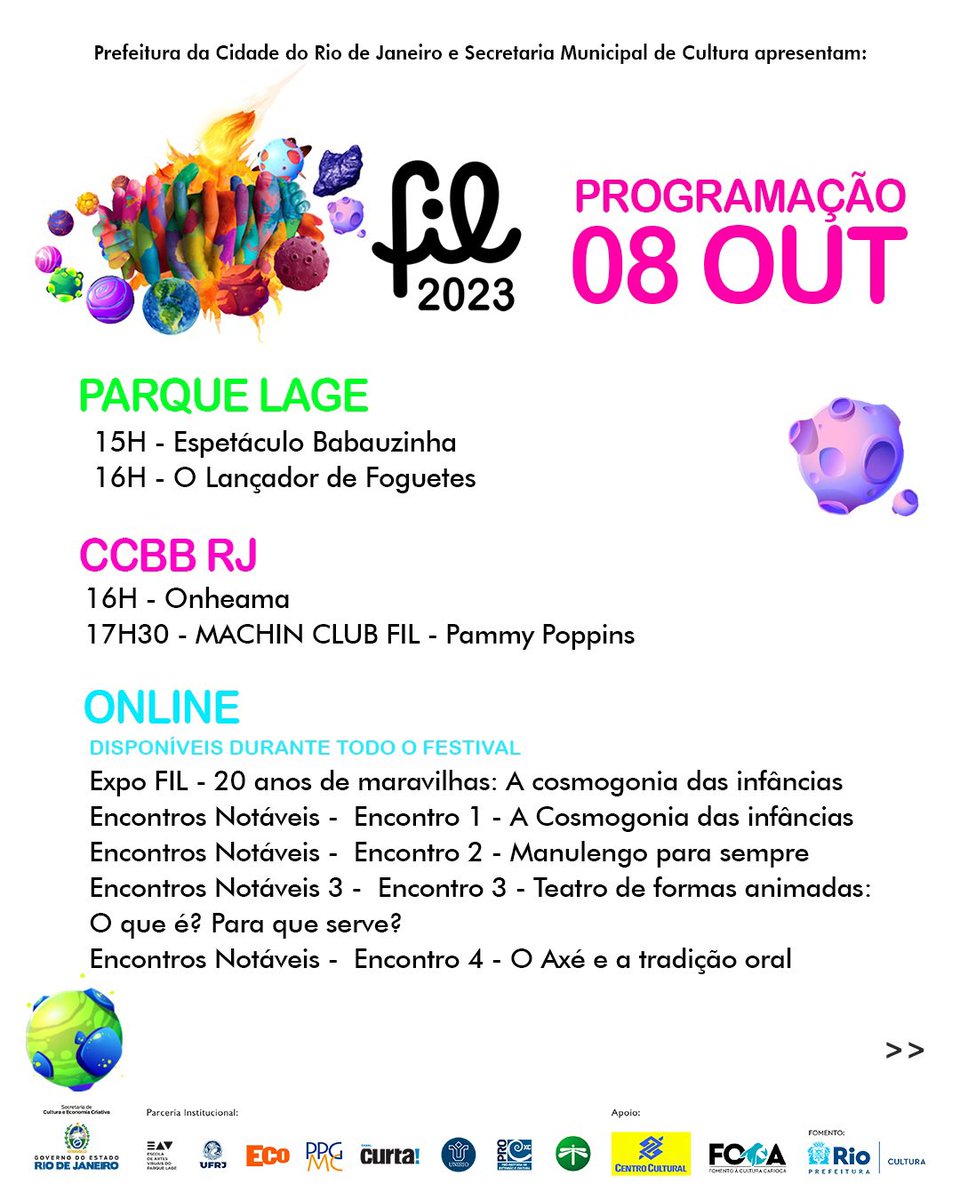 festivalFIL's tweet photo. 🗓️Dias 07 e 08 de outubro!🪐

#Filfestival #canalcurta #sececrj
#ParqueLage #ccbbRio https://t.co/7997CJAAET