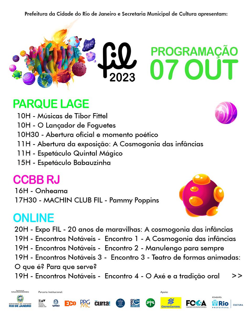 festivalFIL's tweet photo. 🗓️Dias 07 e 08 de outubro!🪐

#Filfestival #canalcurta #sececrj
#ParqueLage #ccbbRio https://t.co/7997CJAAET