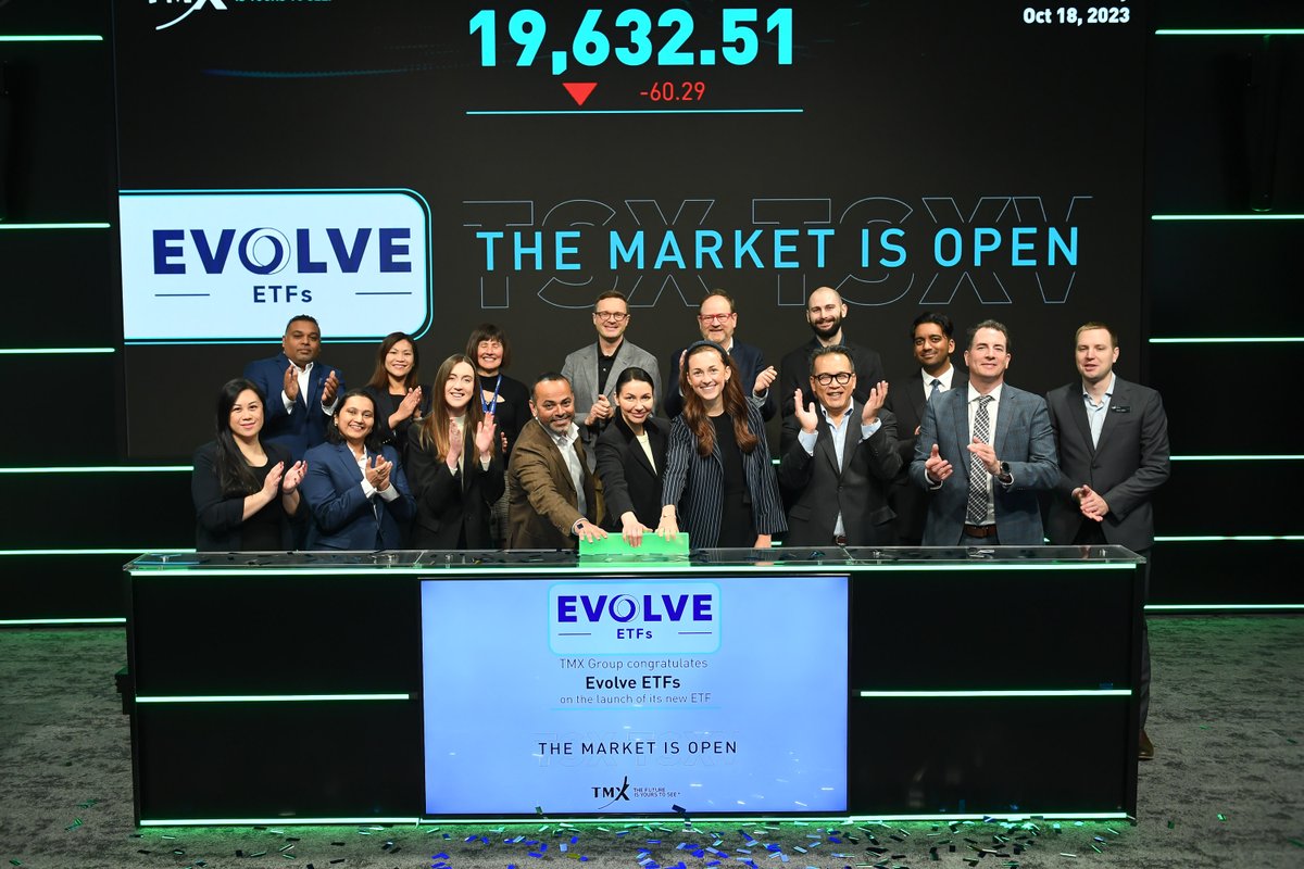 EvolveETFs's tweet photo. We are pleased to open the market at the Toronto Stock Exchange. Thanks to the TMX Group for celebrating with us the launch of our Evolve NASDAQ Technology Enhanced Yield Index Fund (TSX:QQQY), a technology-focused ETF with an active covered call strategy. #EvolveETFs https://t.co/hPs7riQabO