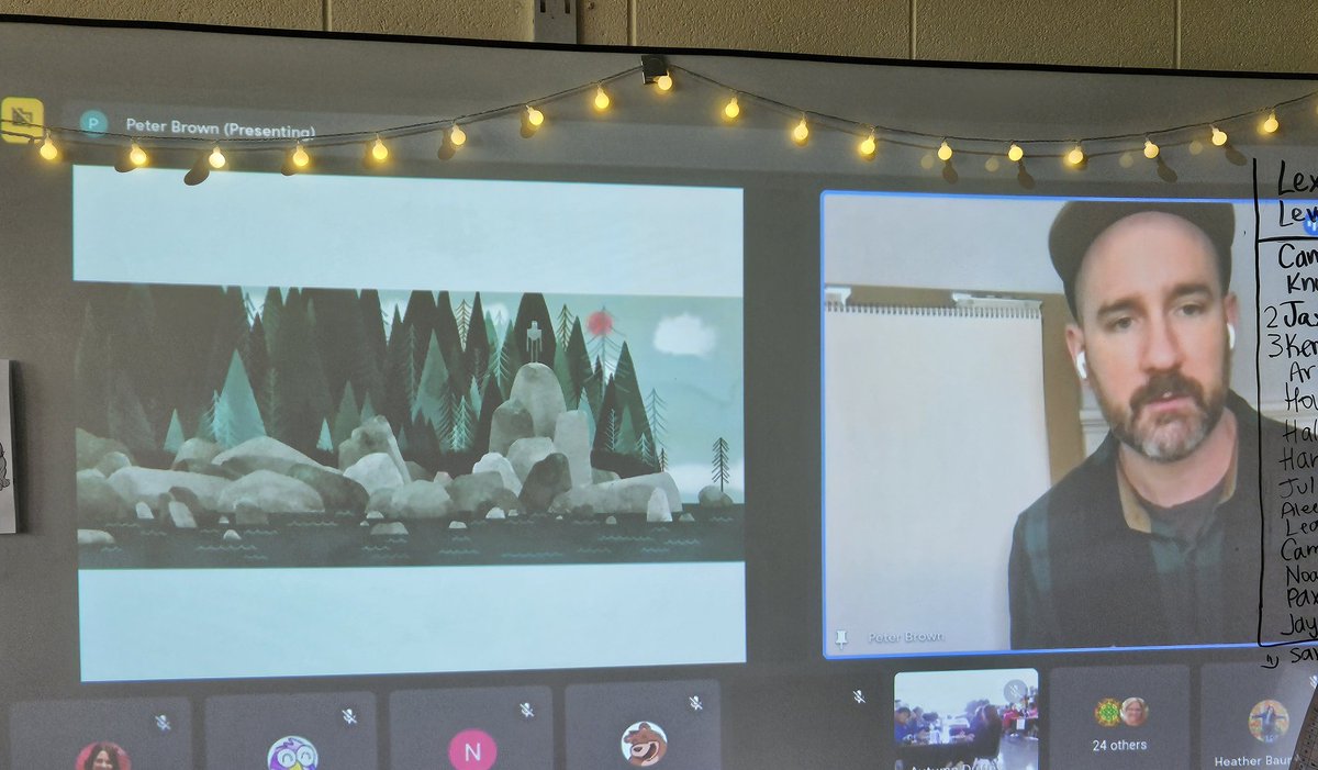 Our assembly today by <a href="/itspeterbrown/">peter brown!</a> was incredible! He walked us through his writing process &amp; taught us how to draw Roz from #TheWildRobot which we will read as a whole school starting Monday! Can't wait! #ccs118life #d118life