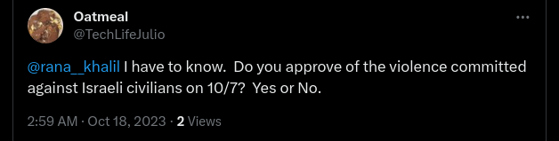 TechLifeJulio's tweet image. So, I can't ask @rana_khalil if she supports the violence that triggered war?  Looking for her post to the #infosec community asking us not to subscribe to her Academy if we don't 100% agree with her views.