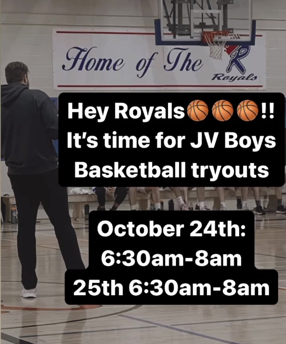JV Boys Basketball tryouts 

October 24th: 6:30am-8am
25th 6:30am-8am