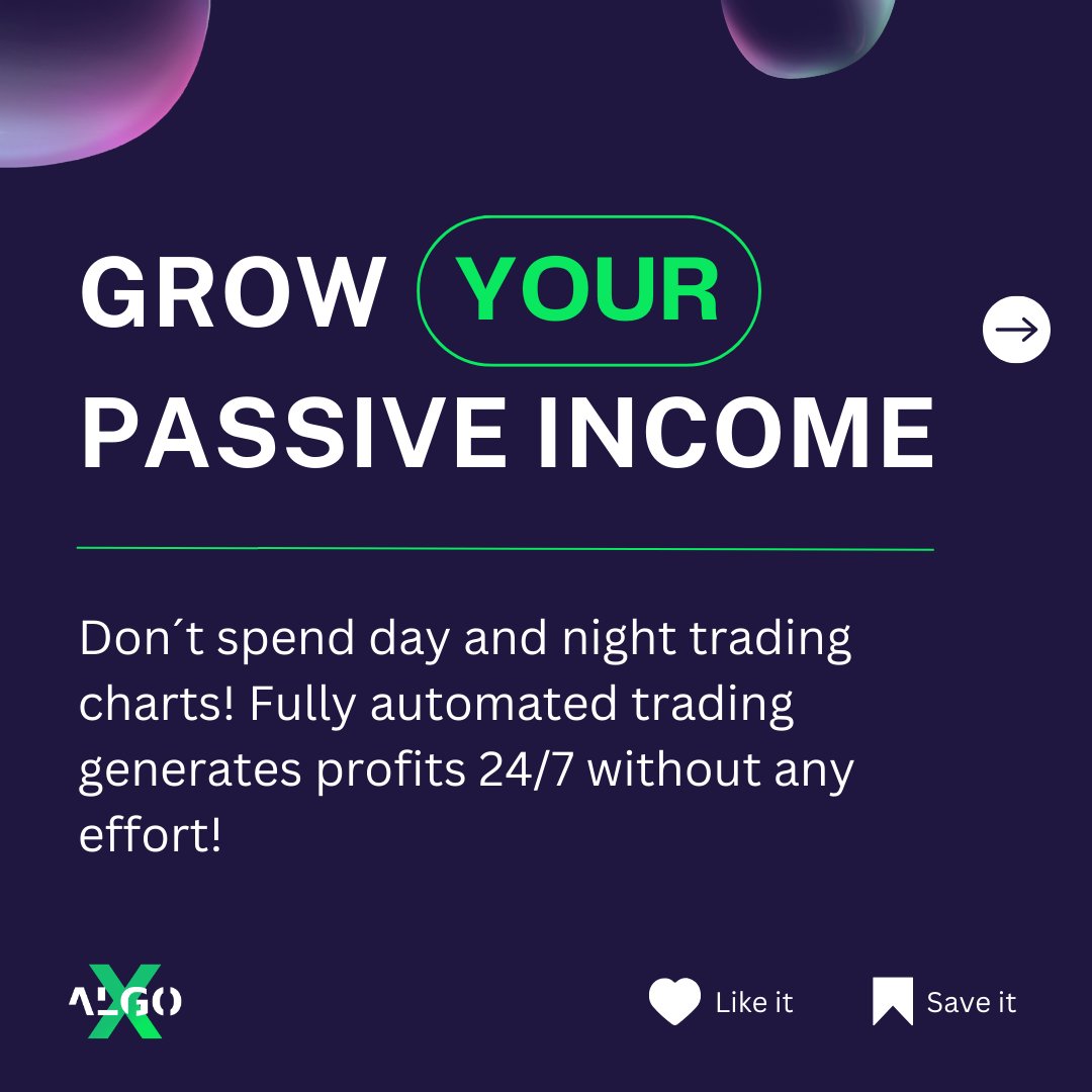 AlgoXTradingBot's tweet photo. Why you should use AlgoX?

💰 AlgoX enables easy, hands-free income generation.

📈 Just set your investment amount and preferred settings.

🏖️ Then relax! AlgoX earns returns on Bitcoin, Ethereum, and more while you live life. https://t.co/0Ol6JGIv3l