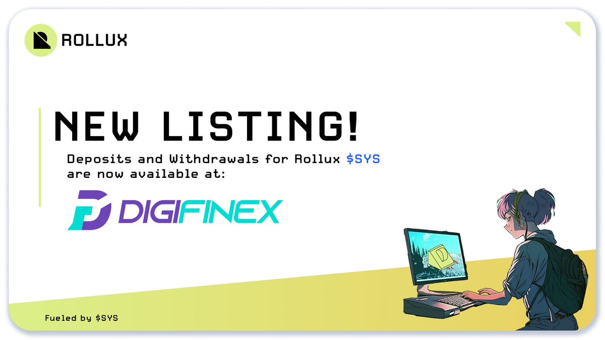 syscoin's tweet photo. 😎 #Rollux $SYS is now available on @DigiFinex! Don't miss your opportunity to take part in the @RolluxL2 #Phase2 #DeFi campaign! 🎊

https://t.co/0Um9LPBdsi https://t.co/u6dlHfCxzy