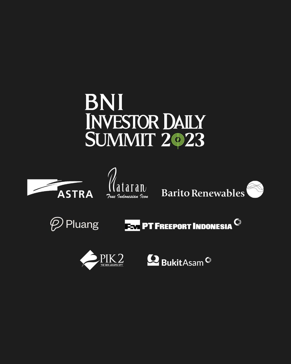 BNI Investor Daily Summit presents national and international speakers to share their insights about

'Sustainable Growth, Global Challenges'

🗓24-25 October 2023
📍Hutan Kota by Plataran

#InvestorDailySummit2023
#GlobalReachIndonesianPride
#BUMNforIndonesia