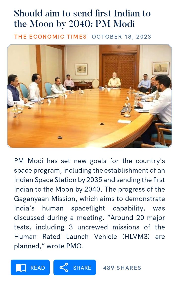 tridib_bordoloi's tweet image. Should aim to send first Indian to the Moon by 2040: PM Modi
economictimes.indiatimes.com/news/science/s…
#IndianSpaceStation #spaceProgram #GaganyaanMission