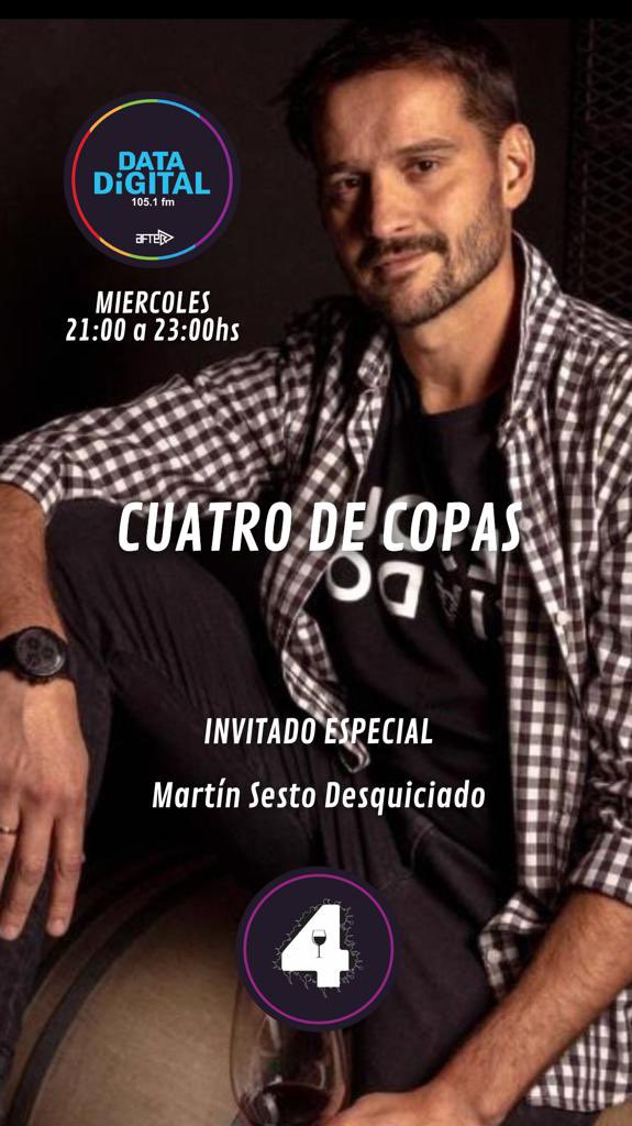 Esta noche en 4 de Copas 🍷
<a href="/DesquiciadoOk/">Desquiciado Wines</a> <a href="/martinchosesto/">martinsesto</a> 
Por <a href="/fmdatapergamino/">Data 93.5</a>, obviamente