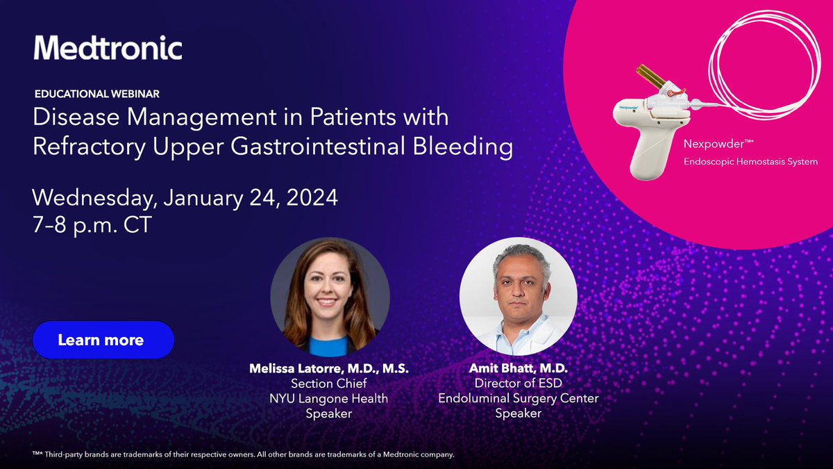 Register today and join our expert panel discussion as they explore best practices in managing acute upper gastrointestinal bleeding and bleeding prevention post resection.

Register here: bit.ly/3Fl9Syz

#Endoscopy #Gastroenterology #Healthcare