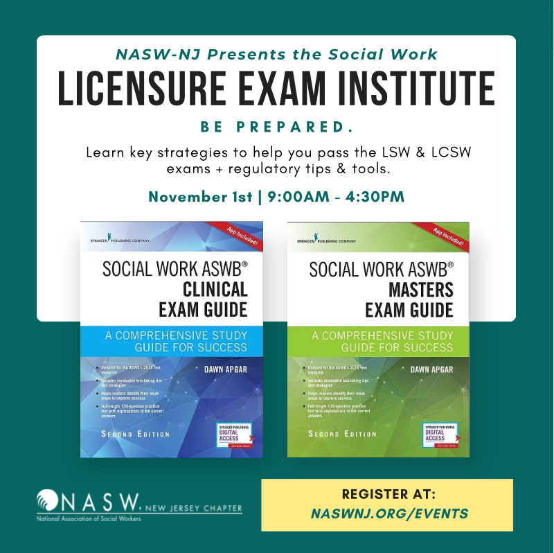 BE PREPARED by attending our Social Work Licensure Exam Institute on November 1st! Learn key content and strategies to help you pass the LSW OR the LCSW exam for social work licensing in NJ. Learn more at: ow.ly/jmzH50PXC1H