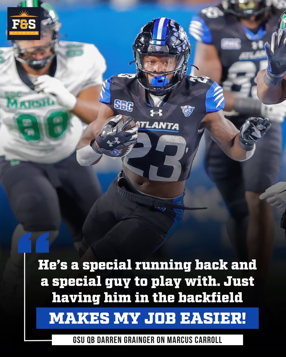 𝗦𝗣𝗘𝗖𝗜𝗔𝗟 𝗕𝗔𝗖𝗞

<a href="/marcmarc_ss/">Marcus Carroll Jr.</a> ranks in the <a href="/SunBelt/">Sun Belt</a> in 2023:

𝙔𝙖𝙧𝙙𝙨 - 2nd (742)
𝙔𝙖𝙧𝙙𝙨/𝙜𝙢 - 2nd (123.7)
𝙏𝘿𝙨 - 3rd (10)

His “𝘊𝘰𝘮𝘣𝘪𝘯𝘢𝘵𝘪𝘰𝘯 𝘰𝘧 𝘗𝘰𝘸𝘦𝘳 &amp; 𝘚𝘱𝘦𝘦𝘥” make him special! -<a href="/_DarrenGrainger/">Darren Grainger</a> 

🎧 Full Interview: linktr.ee/FraryandSmith