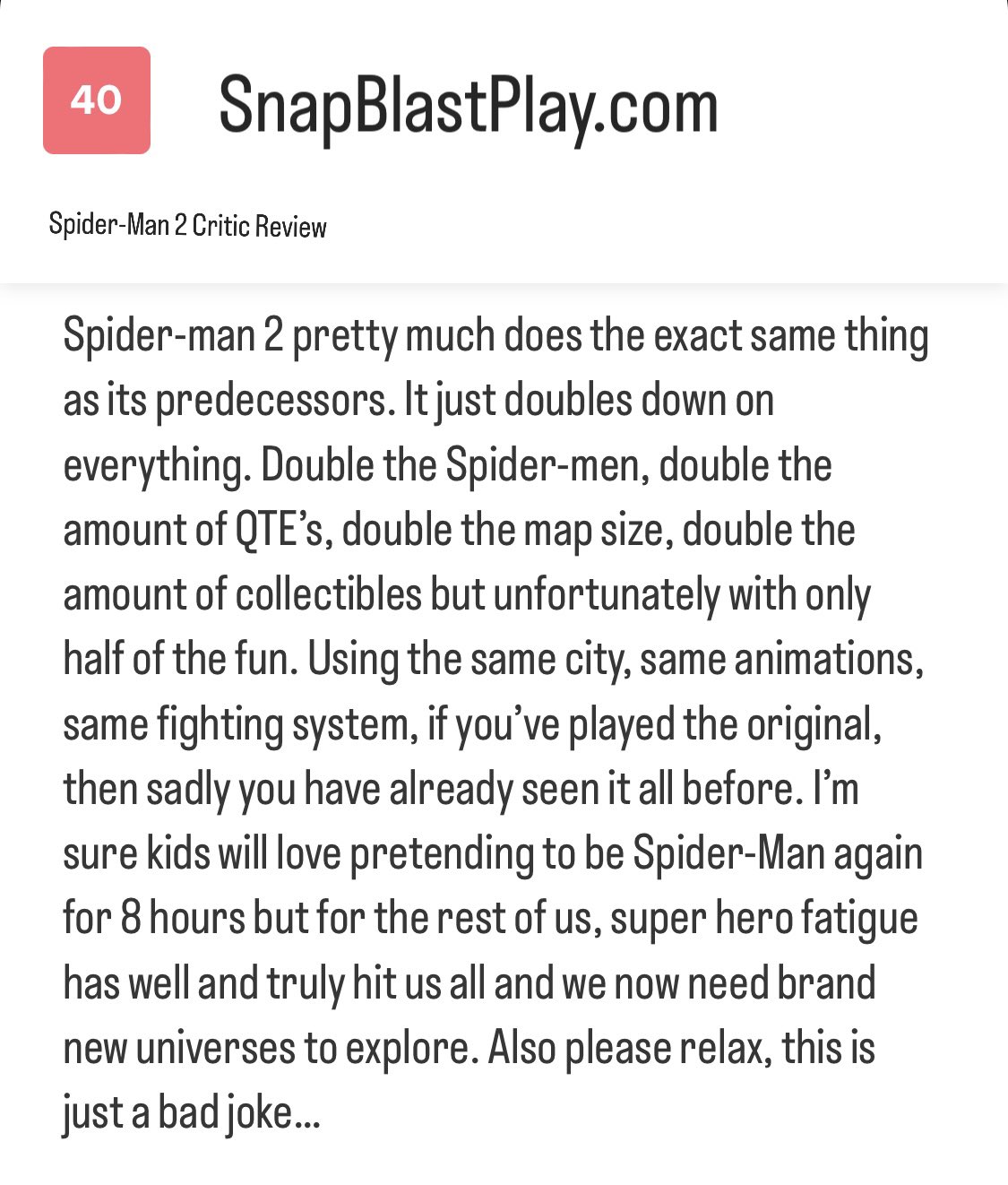 Pyo 5️⃣ on X: 24 hours from now, the reviews for Spider-Man 2 PS5 comes  out 😳 What's your final Metacritic prediction? I'm still 91 after 100+  reviews 👀  / X