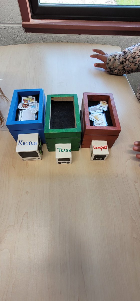 KieblerSean's tweet image. We got to separate items into recycling, composting, donation, and trash trucks. #learningrocks