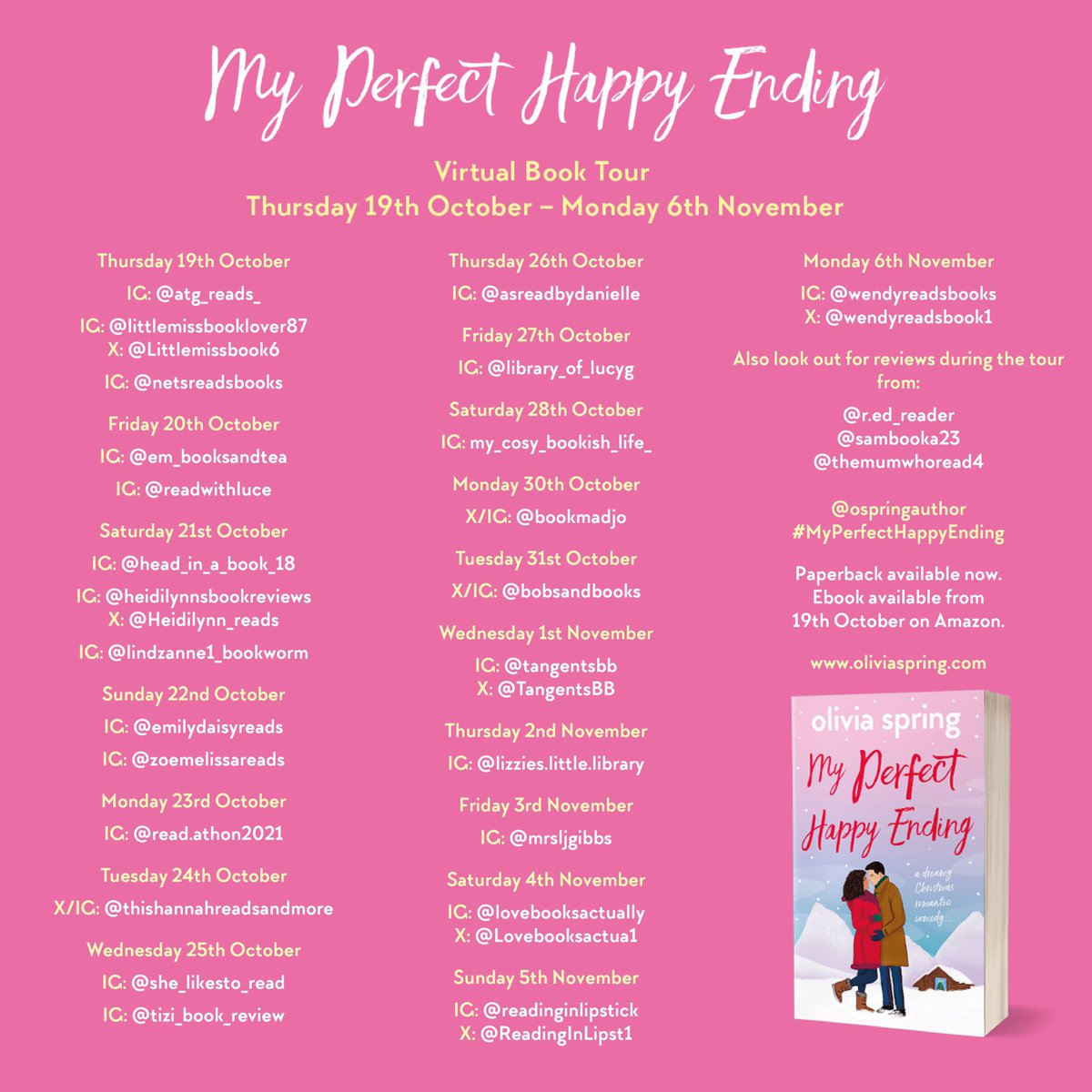 So excited about the #MyPerfectHappyEnding #booktour, which starts tomorrow! 🥳

If you'd like to find out what these brilliant book lovers think about my new #christmasromcom please check out their social media pages/blogs. 

Can't wait! 🎉x

#booktour #romcombooks
