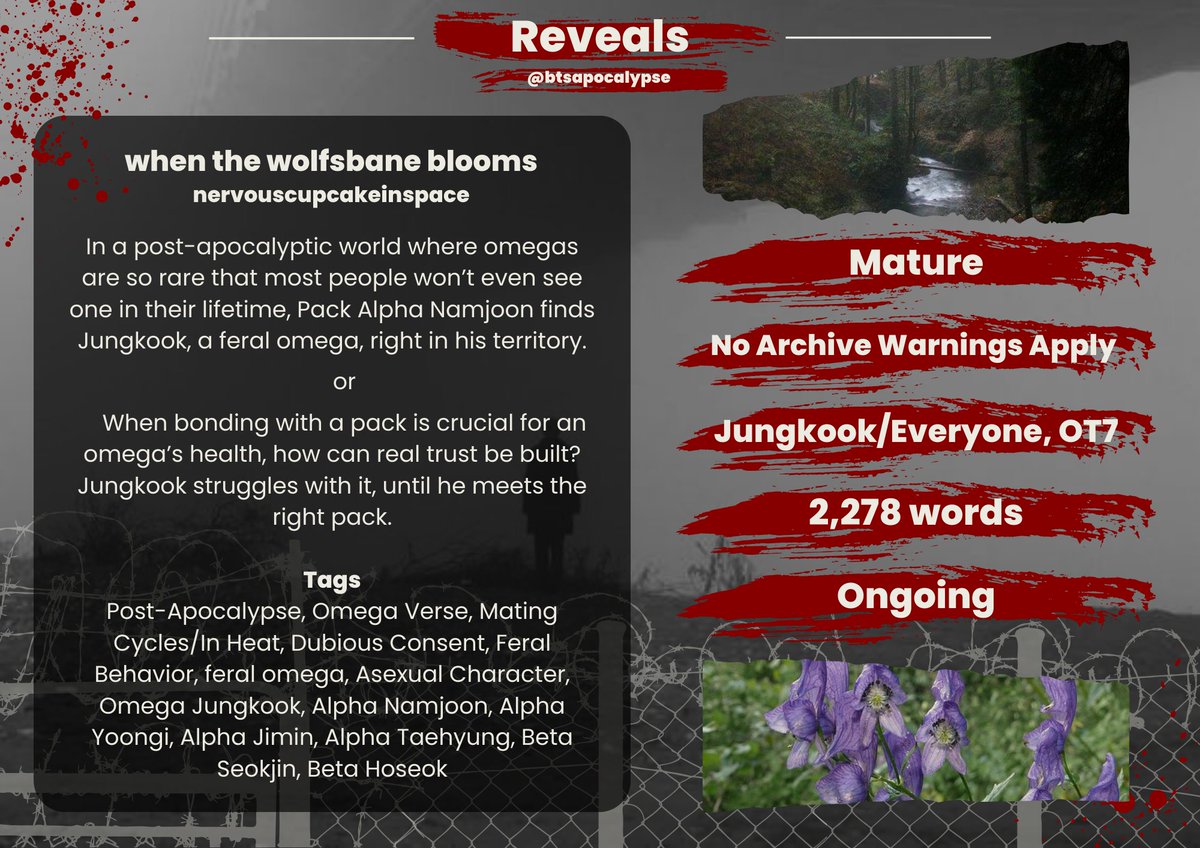 btsapocalypse's tweet photo. when the wolfsbane blooms
@sugacake3

🏕 Mature
🏕 No Archive Warnings Apply 
🏕 JK/Everyone, OT7
🏕 2,278 words
🏕 Ongoing

https://t.co/JSTuPnRqvF https://t.co/FIAYYF4zxo
