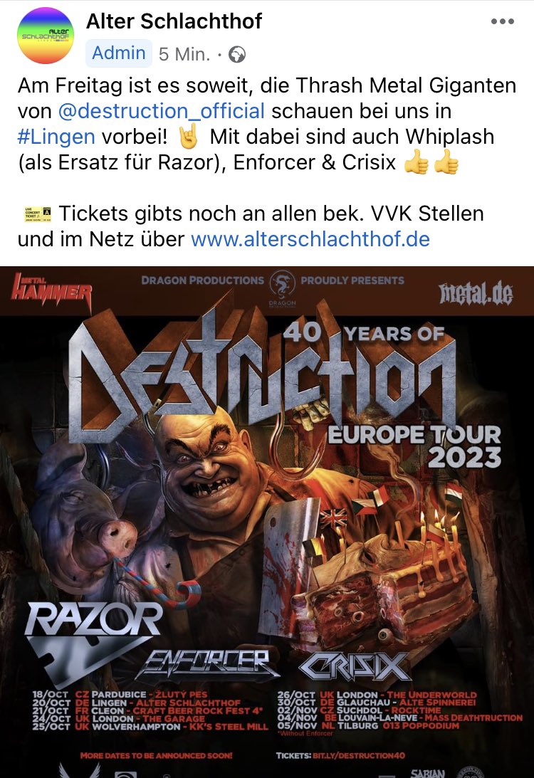 Radtanplant 🚲🌱 (@elmovan1) on Twitter photo Veranstaltungshinweis für #lingen
Nach der Beschwerde von <a href="/indischcurry/">indischcurry</a> tut sich was im Bereich #metal 🤘 cc <a href="/emp_liveloud/">EMP Live Loud</a> Veranstaltungshinweis für #lingen
Nach der Beschwerde von <a href="/indischcurry/">indischcurry</a> tut sich was im Bereich #metal 🤘 cc <a href="/emp_liveloud/">EMP Live Loud</a>