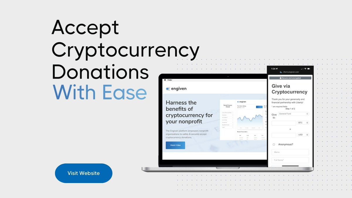 engiveninc's tweet photo. Want to add crypto to your nonprofit's accepted giving methods? Engiven's Crypto Giving solution generates a giving widget for your website, allowing you to receive gifts of over 95+ cryptocurrencies. More: https://t.co/X5fUndqMZa #crypto #giving https://t.co/bLc0vFs5Ml