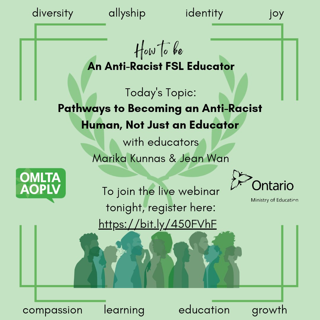 OMLTA's tweet photo. THIRD ANTI-RACIST SERIES WEBINAR TONIGHT 💻 

Join us for the Anti-Racist Educator series live Q&amp;A session tonight at 6:30. Two amazing educators talk about pathways to becoming an anti-racist human, not just an educator. https://t.co/vJpBQ6bxtF